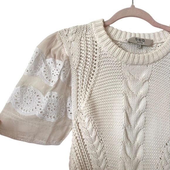 SEA NEW YORK Zinnia Silk Sleeved Sweater White Small - Picture 4 of 5
